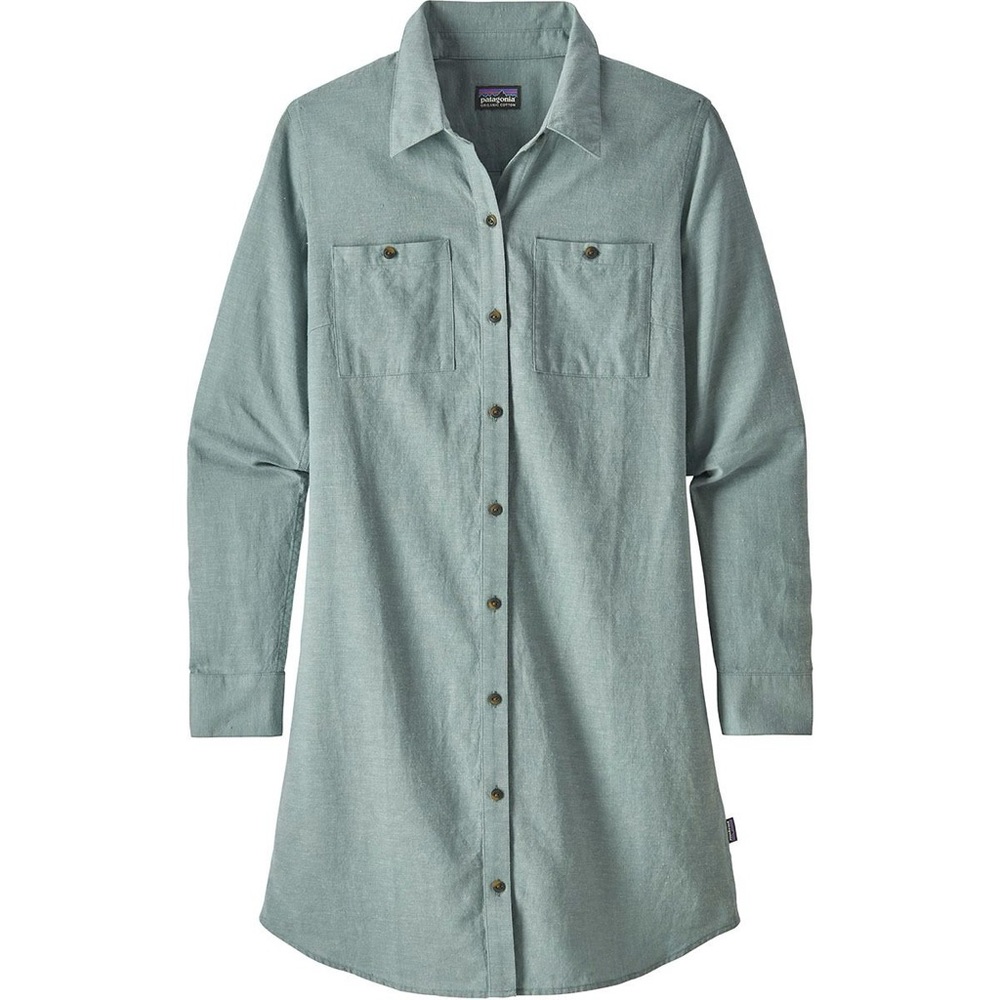 NWT Patagonia W’s Sunset Valley Dress Light Blue Hemp Chambray Shirt Dress XS